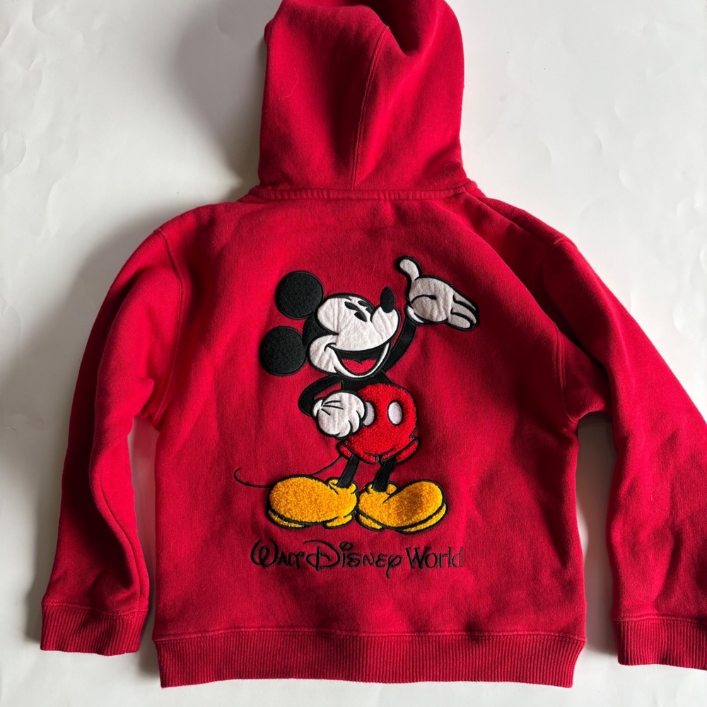 Walt Disney World Mickey Mouse Zip Up Hoodie Red Kids XS 4/5 Chenille Patch